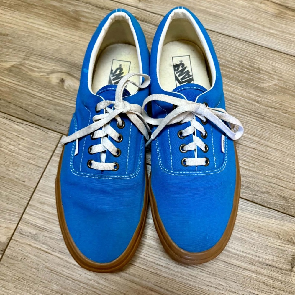 Vans Blue Canvas Low Top Sneakers with Gum Sole